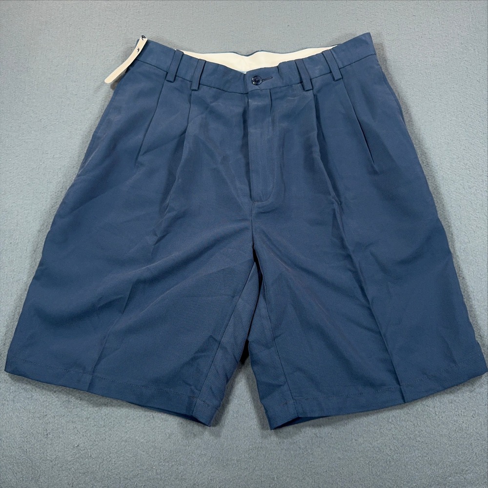 Turnbury Links Mens 33 Navy Blue Pleated Golf Shorts Micro Texture Rayon Blend